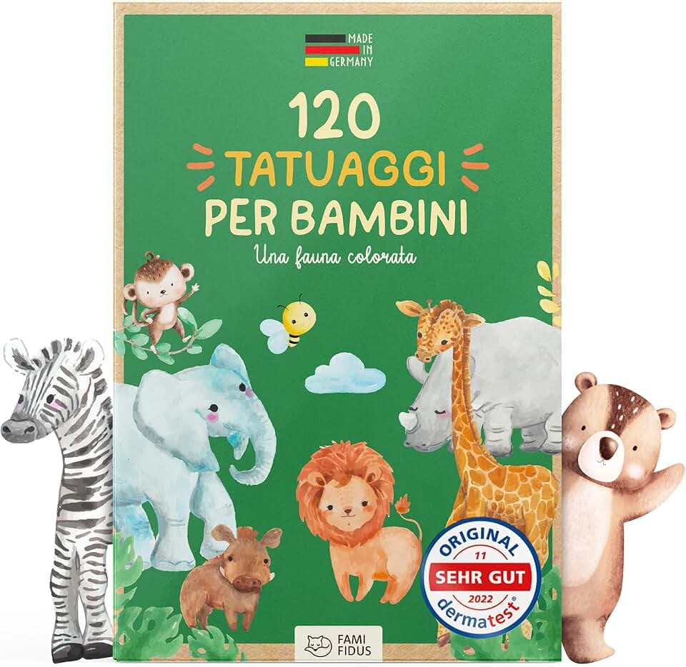 Famifidus 120 Tatuaggi per Bambini | gadget festa compleanno bambini – dermatologicamente OTTIMO e skin-friendly |