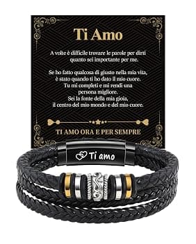 Cheerslife Bracciale Uomo in Pelle Regalo Uomo Figlio Fratello