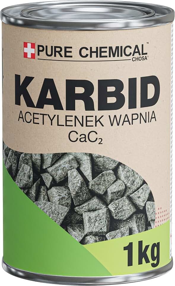 CHOSA Carburo di Calcio 1 kg - CAC₂ Puro al 100%, Senza Additivi - per Lampade Acetilene, Saldatura e Giardino - Robusta Scatola di Metallo – la Confezione Protegge dall'umidità – Chiusura Ermetica