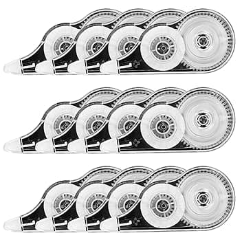 Yoosso 12 Pezzi Bianchetto a Nastro, 12m x 5 mm Correttore a Nastro Scolorina Nastro Correction Tape con Cappuccio Protettivo per Bambini Studenti Ufficio Scuola Casa (Nero)