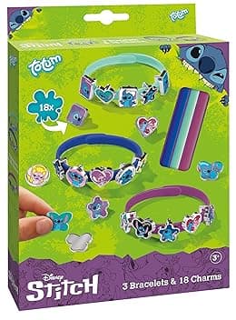 Stitch - Set di 18 ciondoli per bambini | Braccialetti con charm in giallo, blu e rosso per creare il proprio fai da te – Divertimento unico con simpatici motivi a punta, 14 cm, Gomma,