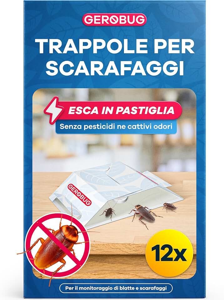 Gerobug Trappole per Scarafaggi [12 Pezzi] – Trappole Adesive con Attrattivo – Senza Veleno – Anti Blatte e Scarafaggi per Casa, Cucina, Interni – Extra Forti