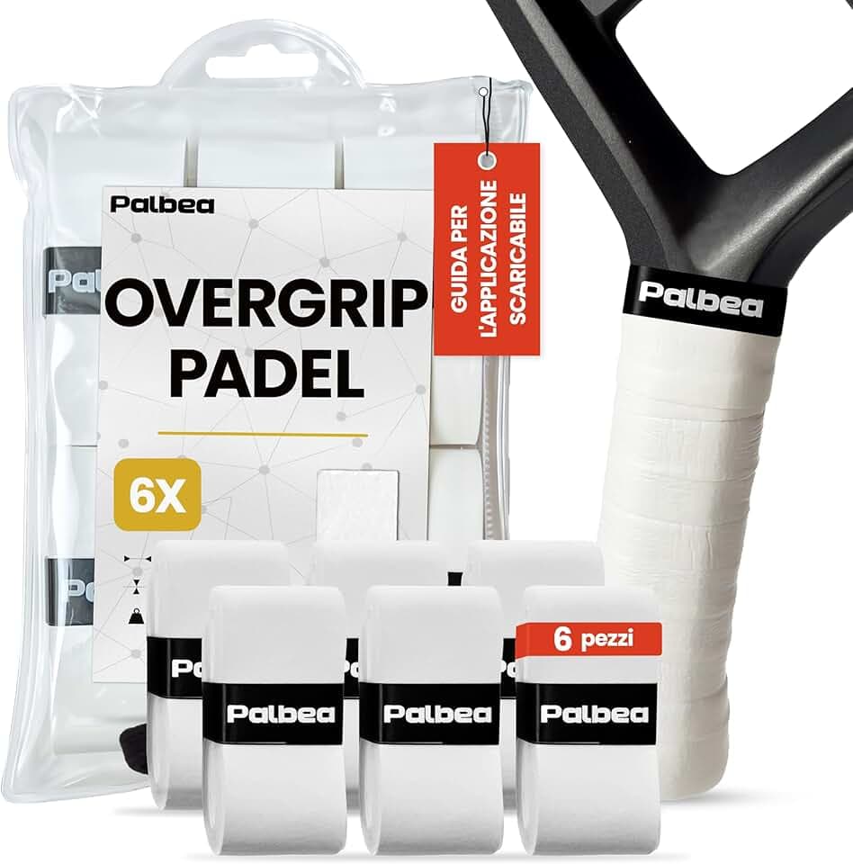 Palbea OverGrip Padel Bianco Extra Aderente Confezione da 3/6/12/22/60 Pezzi - Grip Padel Antiscivolo - Elevato Assorbimento del Sudore - Superficie Morbida - Progettato per Racchetta di Padel Tennis