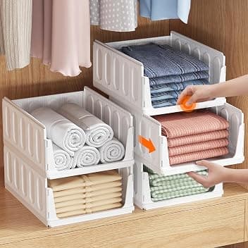 Lifewit Organizer Armadio Interno, 5 Pezzi Impilabili Contenitori per Vestiti, Contenitori con Cassetti Salvaspazio Estraibile, Scatole Portaoggetti per Cucina, Bagno e Camera da Letto, 24L, Bianco Recycled Claim Standard 100