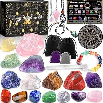 NCKIHRKK NCKIHRKK Set Regalo di Pietre e Cristalli Naturali, Pietre Chakra Cristalli Chakra Set, con Drusa di Ametista, per Reiki Yoga, il sonno e lo studio, Cristalloterapia Guarigione Pietra Grezza Naturale