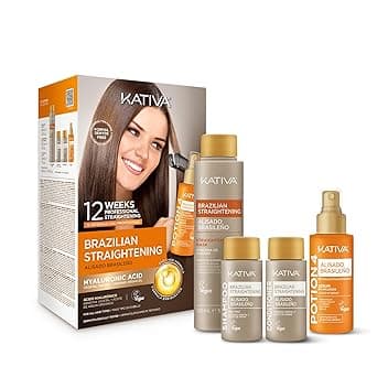 KATIVA Kit Lisciante Brasiliano alla Cheratina con Acido Ialuronico e Siero Termoprotettore Potion 4 – Trattamento Lisciante Senza Formaldeide a Casa – Fino a 12 Settimane Anti-Crespo