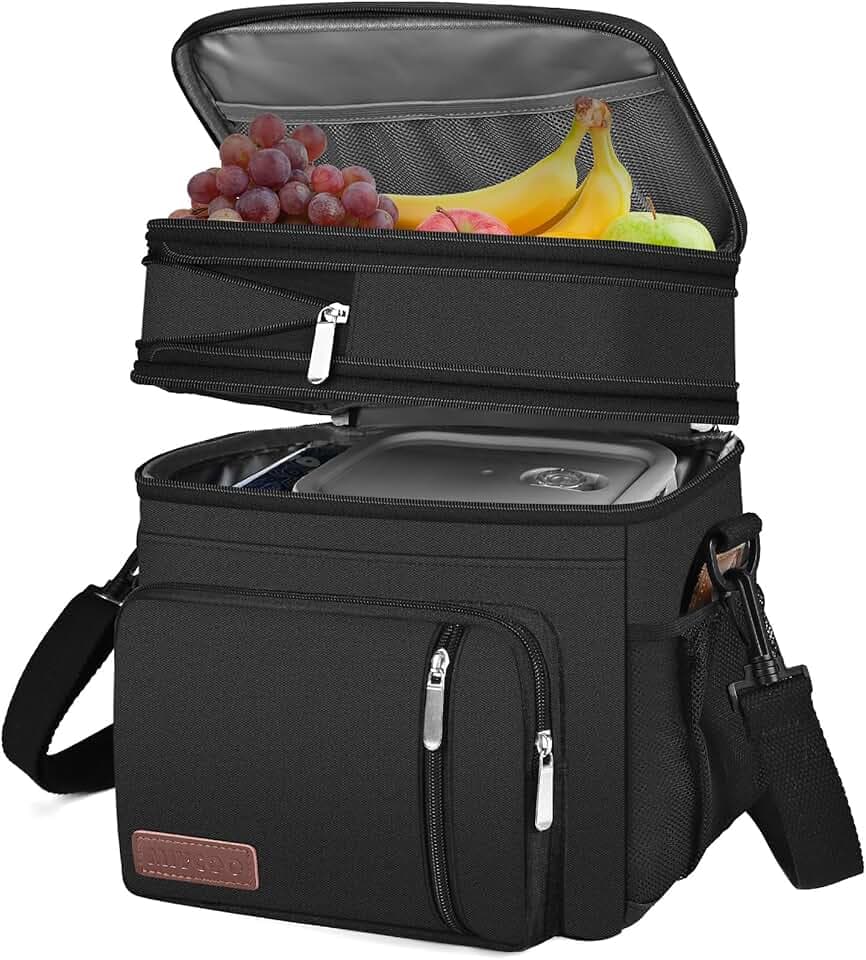 MIYCOO Borsa Termica Porta Pranzo, Borsa Frigo 15 Litri, Borsa Doppio Scomparto Pranzo Grande, Borsa Termica per Alimenti Caldi e Freddi da Viaggio per Uomo Donna Picnic/Barbecue/Campeggio/Viaggio
