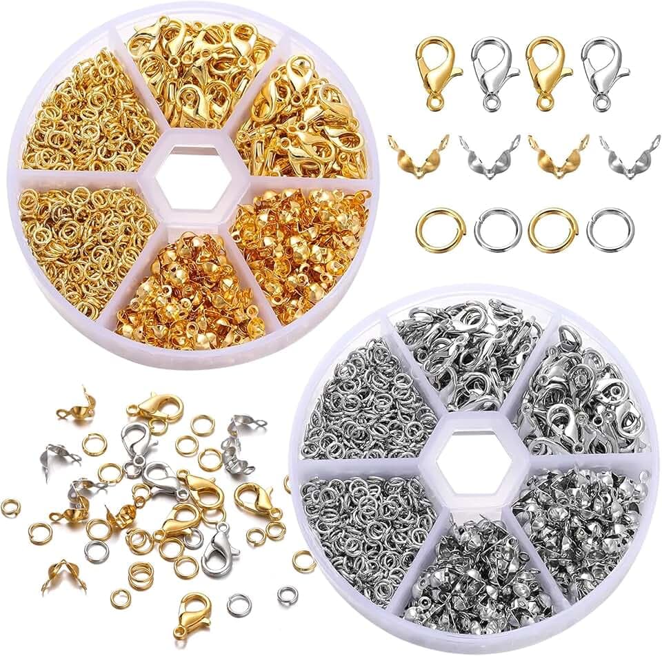 Bikasun 1140 Pezzi Chiusure per Braccialetti, Chiusure per Collane, Anellini Salto, Chiusure per Collane, Kit Fermagli per Gioielli, per Accessorio di Gioi