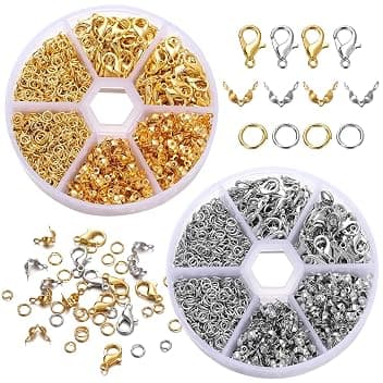 Bikasun 1140 Pezzi Chiusure per Braccialetti, Chiusure per Collane, Anellini Salto, Chiusure per Collane, Kit Fermagli per Gioielli, per Accessorio di Gioi