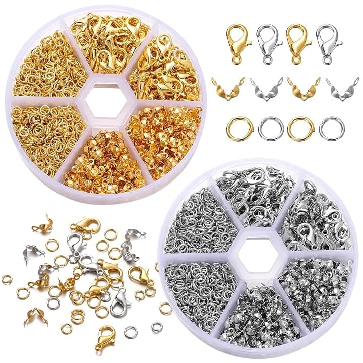 Bikasun 1140 Pezzi Chiusure per Braccialetti, Chiusure per Collane, Anellini Salto, Chiusure per Collane, Kit Fermagli per Gioielli, per Accessorio di Gioi
