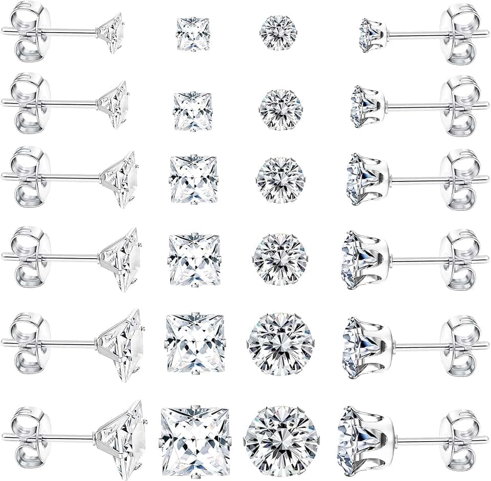 Dochais 12 Paia Orecchini Acciaio Chirurgico per Donna Uomo Orecchini Punto Luce Piercing Trago Zirconi Cubici Orecchini a Bottone Anallergico Cartilagine Piercing All'orecchio ClimeCo Certified