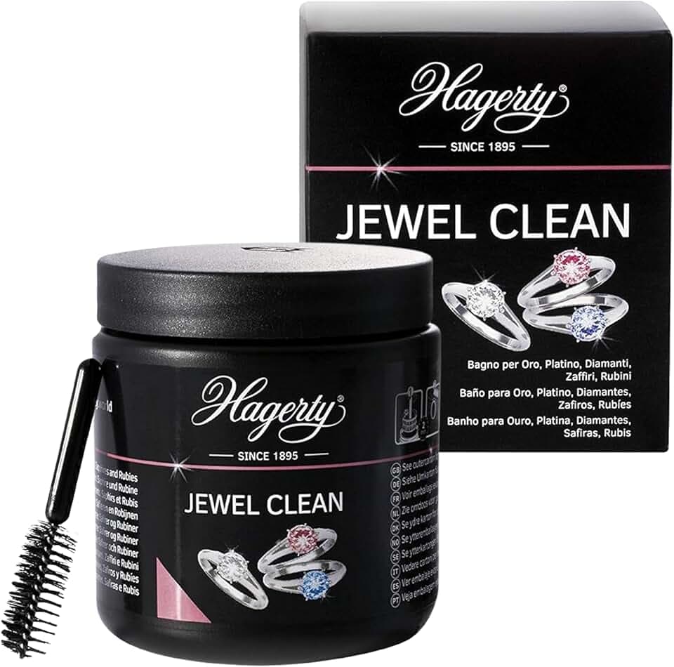 Hagerty Hagerty Jewel Clean Bagno detergente per pietre preziose, oro, platino 170 ml I efficace su diamanti, zaffiri, rubini I per una nuova lucentezza I Con cestello e spazzolino