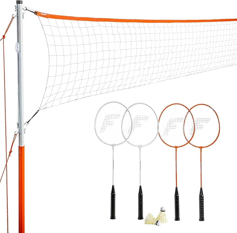Franklin Sports - Set di Rete da Badminton per Esterni, Cortile + Rete da Badminton + Set di Attrezzature - (4) Racchette + (2) Uccelli + Rete Portatile Inclusa, Set per Adulti e Bambini