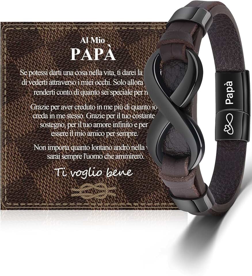 VU100 Bracciale Papà Regalo per la Festa del Papà Regalo per Papà Bracciale in pelle da Uomo Per il mio Miglior Papà Ti Voglio Bene Bracciale Regalo di Compleanno per Papà Uomo