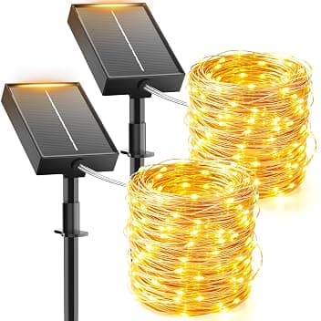 Luci Solari Esterno, [2 Pacchi] 15+2M 150 LED Catena Luminosa Esterno Solare, 8 Modalità IP65 Impermeabili Bianco Caldo Luci Solari da Giardino per Patio, Giardino, Albero, Natale, Matrimoni