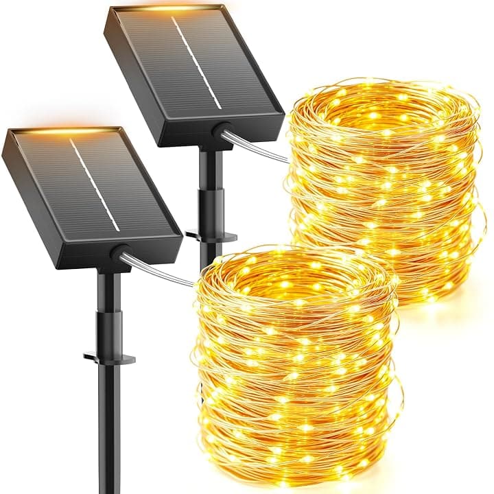 Luci Solari Esterno, [2 Pacchi] 15+2M 150 LED Catena Luminosa Esterno Solare, 8 Modalità IP65 Impermeabili Bianco Caldo Luci Solari da Giardino per Patio, Giardino, Albero, Natale, Matrimoni