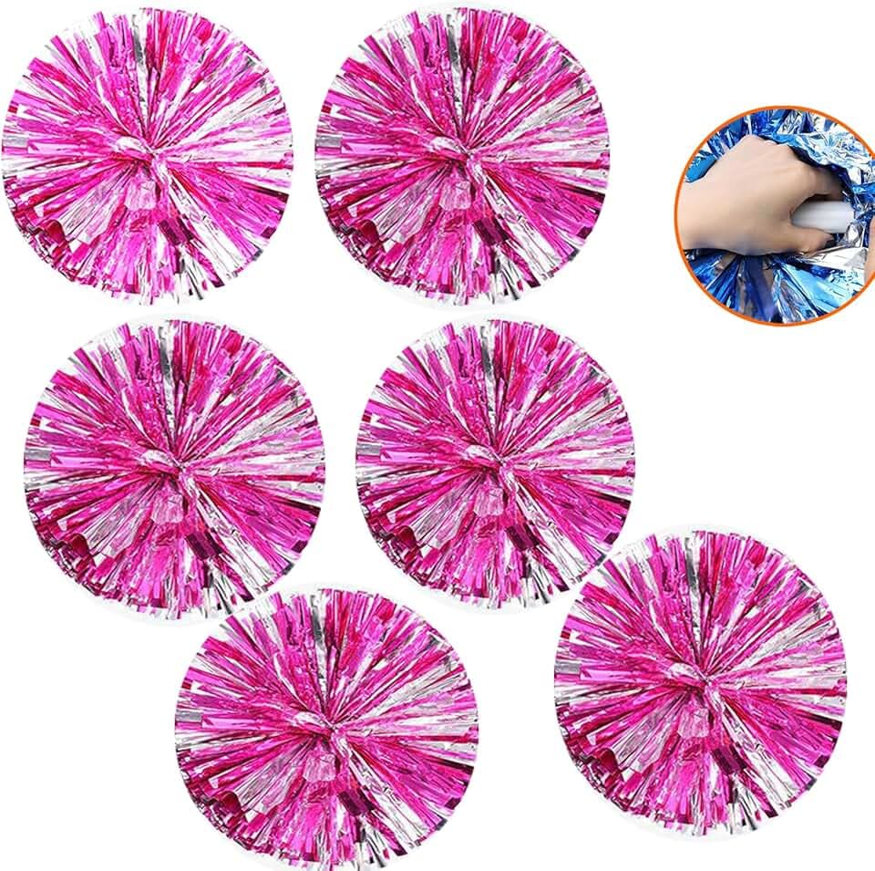 6pcs Pom Poms Cheerleading, Pompoms Cheerleader, 35cm Metallici PON PON Cheerleader, Cheerleader Pom Poms Pallina con Manico per Sport di Squadra Calcio Ballo Cheering Bambini Adulti