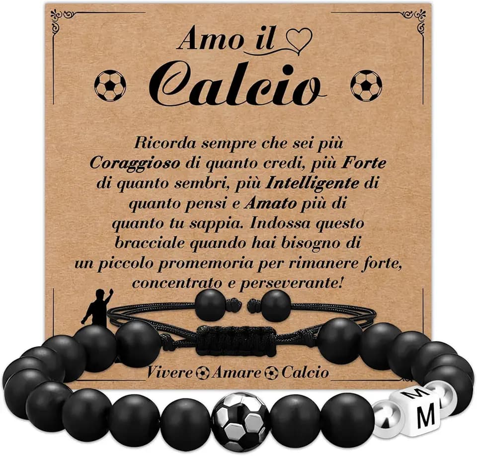 Casxyue Regalo Calcio Per Bambino Ragazzo Bracciale Bambino Con Ciondololettera Iniziale A-Z Per Figlio Fratello Regalo di Compleanno Regali di Natale Per Ragazzi