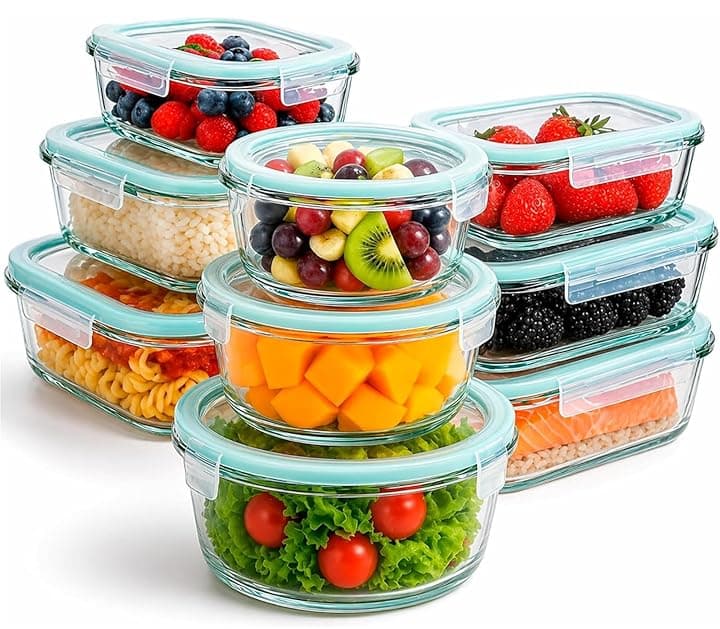 edihome, Contenitori Ermetici per Alimenti Vetro, 8,14 o 18 pezzi (contenitori + coperchi), a tenuta d'aria, a prova di perdite - Senza BPA, approvato dalla FDA e dal FSC (9 contenitori)