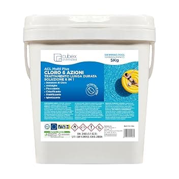 Cubex Professional ACL Multiplus 5 kg| 25 pastiglie da 200 g| Pastiglie cloro per piscina multifunzione 6 azioni | Donatore di Cloro| Antialghe| Flocculante| Chiarificante| Stabilizzante|Igienizzante