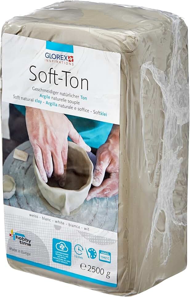 GLOREX 6 8075 301 - Argilla Morbida Bianca 2500 g, Naturale, particolarmente Morbida ed Elastica, indurente all'Aria e Adatta ai forni, Molto Adatta ai Bambini