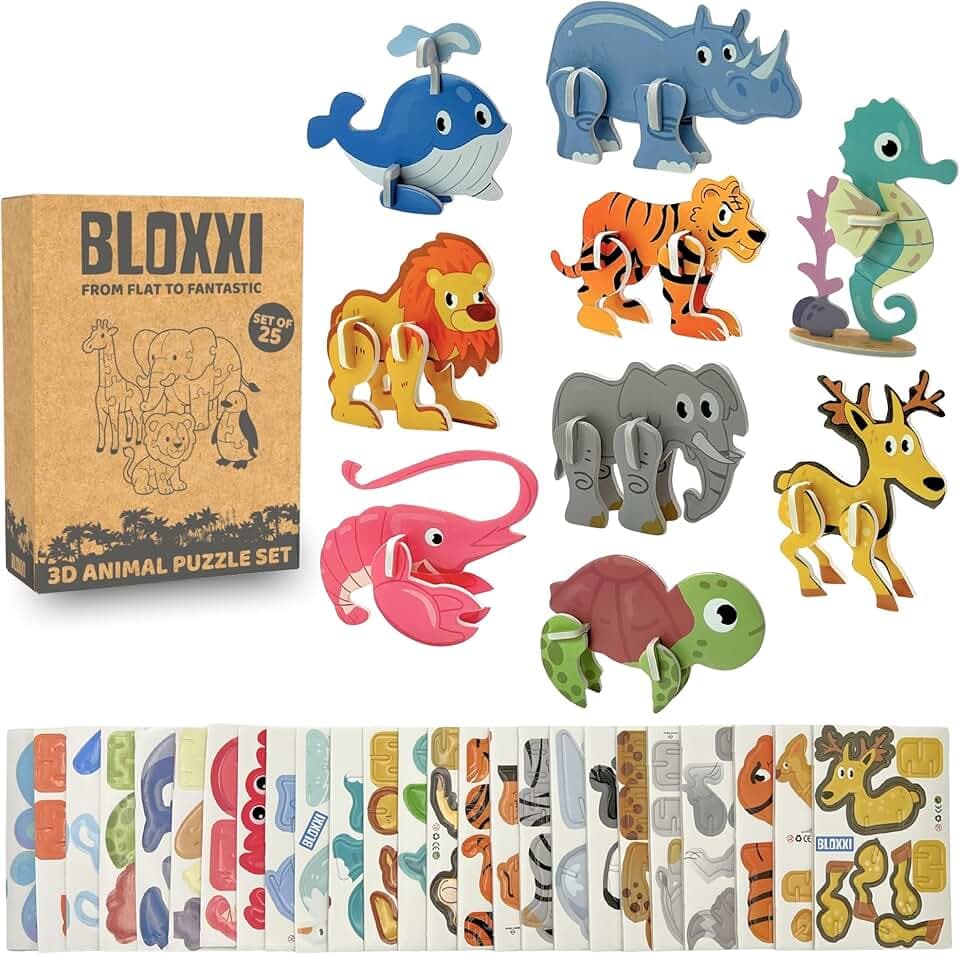 Set di 25 Puzzle 3D – Regalini Fine Festa Compleanno Bambini – Pensierini Educativi e Divertenti per Invitati – Gadget Compleanno Bambino e Bambina per Scuola e Feste (Animali) (Animali)