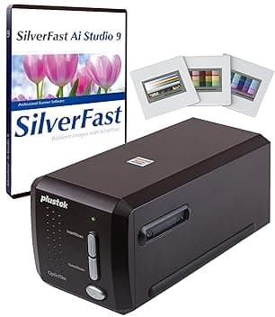 Plustek OpticFilm 8300i Ai - Scanner digitale per film e diapositive, conversione negativa da 35 mm, con SilverFast Ai Studio 9 e target di calibrazione avanzata IT8 (3 dia)