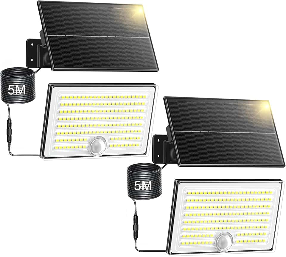 Luci Solari da Giardino, Faretto Led da Esterno Solare con Sensore di Movimento, Luce Solare Led Esterno con 4 Modes 8500K IP65 Impermeabile, 2 Pezzi