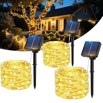 Luci Solari Esterno, [3 Pacchi]17M 150LED Catena Luminosa Esterno SolareIP65 lmpermeabili 8 Modalità Filo diRame Luci Solari da Giardino DecorativePer Festa, Matrimonio, Giardino, Natale.Patio