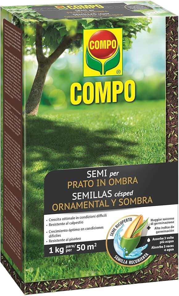 COMPO SEMI per Prato in Ombra, Miscela Speciale, Seme Ricoperto, Resistente al Calpestio, 1 kg