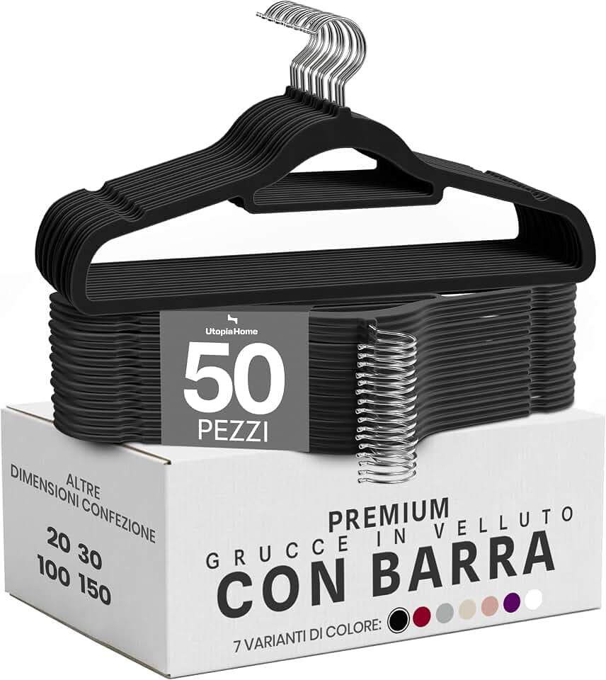 Utopia Home Grucce Velluto con barra cravatte (Nero, Set da 50)