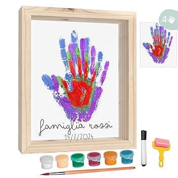 Cornice Impronta Mani e Piedi Neonati con Spazio per 4 Impronte, Kit Impronta Mani Famiglia per Dipingere Impronte, Set Impronte Mani e Piedi Neonato Ideale Regalo Neonato