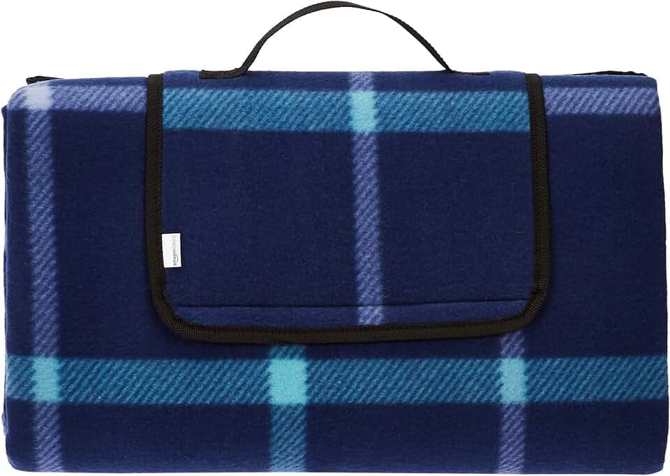 Amazon Basics Coperta da picnic con retro impermeabile, Ufficio, 200 x 200 cm, Studio, Plaid blu scuro