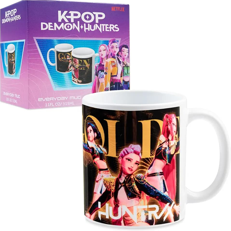 KPop Demon Hunters Ufficiale Huntrix Tazza Simpatica 315ml, Tazze Ceramica Tè e Caffè, Adatto al Microonde e Alla Lavastoviglie, Regali per Lei (Bianco Honmoon)