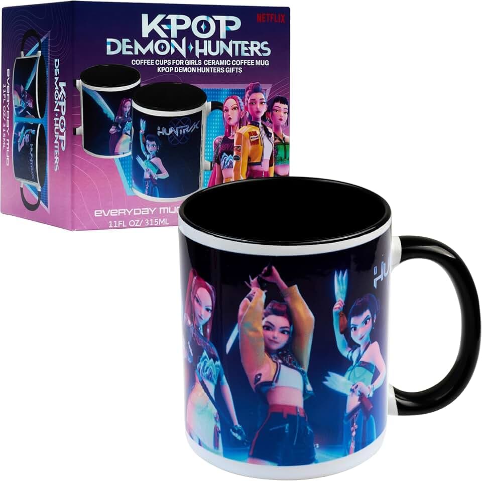 KPop Demon Hunters Ufficiale Huntrix Tazza Simpatica 315ml, Tazze Ceramica Tè e Caffè, Adatto al Microonde e Alla Lavastoviglie, Regali per Lei (Nero Huntrix)