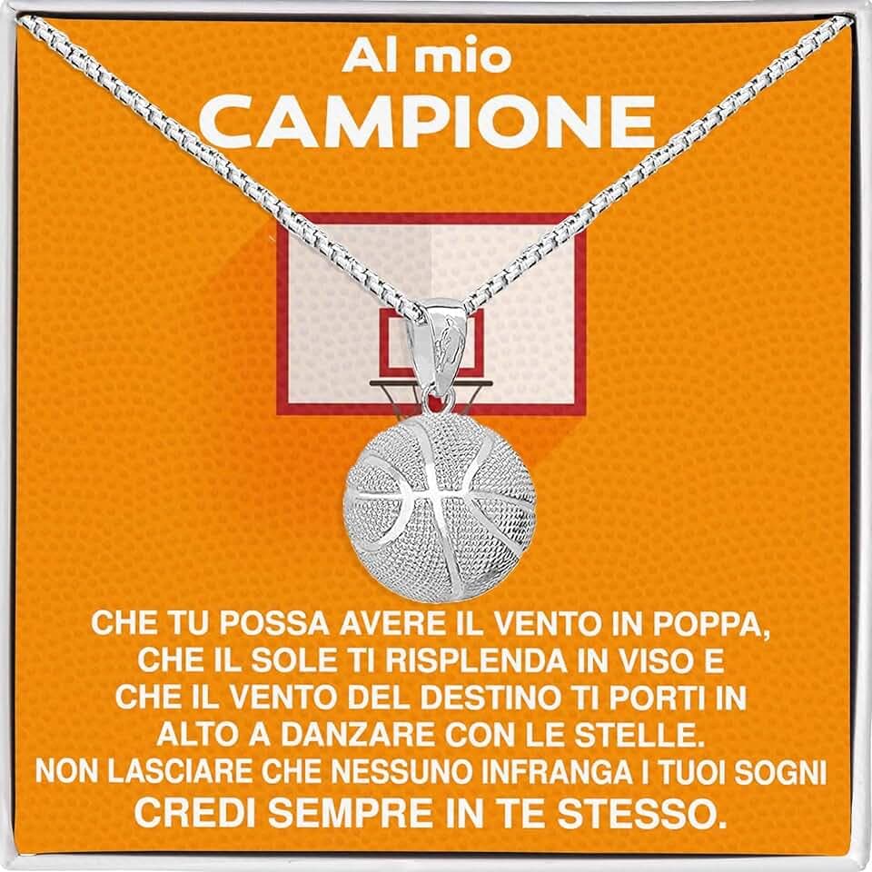 Bramart Collana Uomo Ragazzo Sportivo Basket Calcio Idee Regali per lui Bambino Sport Cindolo di Calcio Basket - Cofanetto con DEDICA incluso