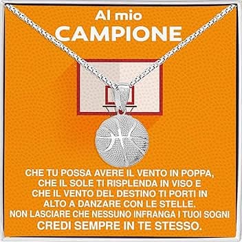 Bramart Collana Uomo Ragazzo Sportivo Basket Calcio Idee Regali per lui Bambino Sport Cindolo di Calcio Basket - Cofanetto con DEDICA incluso