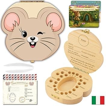 HOMYKIDS® Scatola Dentini da Latte per Bambino ITALIANO + [e-book GRATUITO] - Scatolina porta Dentini da Latte Topolino dei Dentini/Fatina dei Denti (Italiano - Topolino dei Dentini)