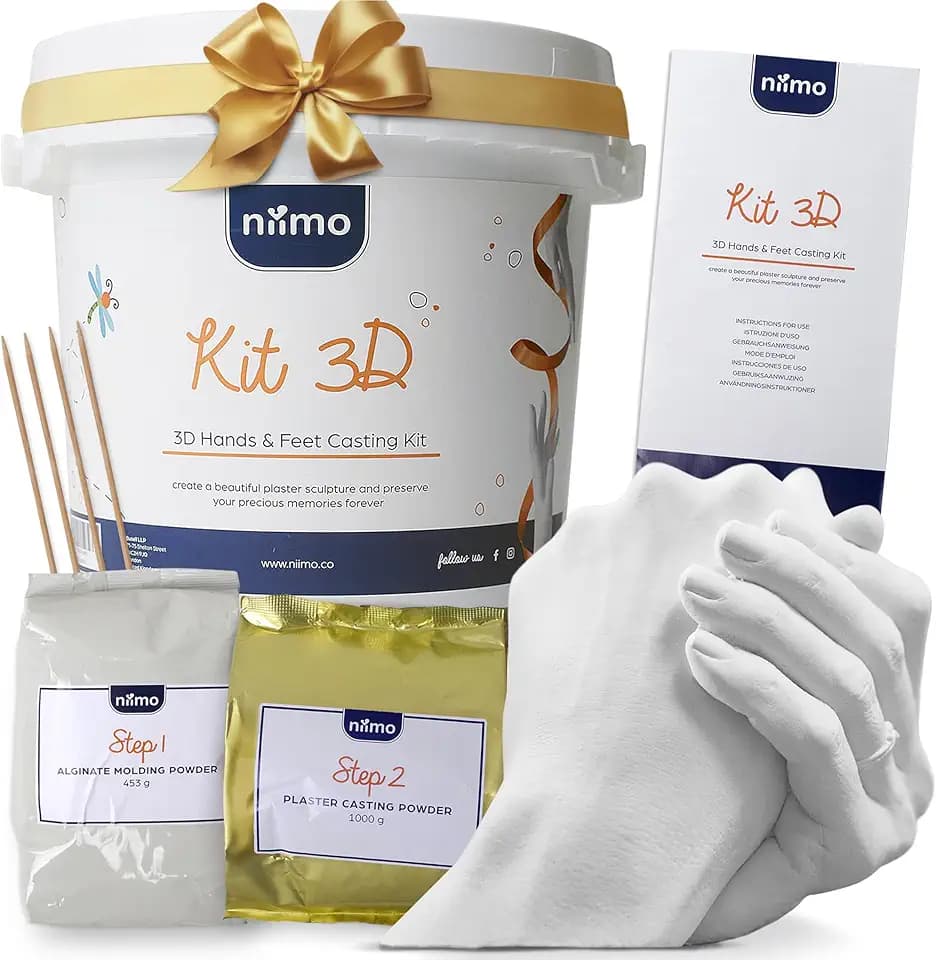 Niimo® Kit Calco Mani Coppia - Alginato e Gesso per Stampi, Regali per Lui, Regali per Lei, Scultura Mani Coppia
