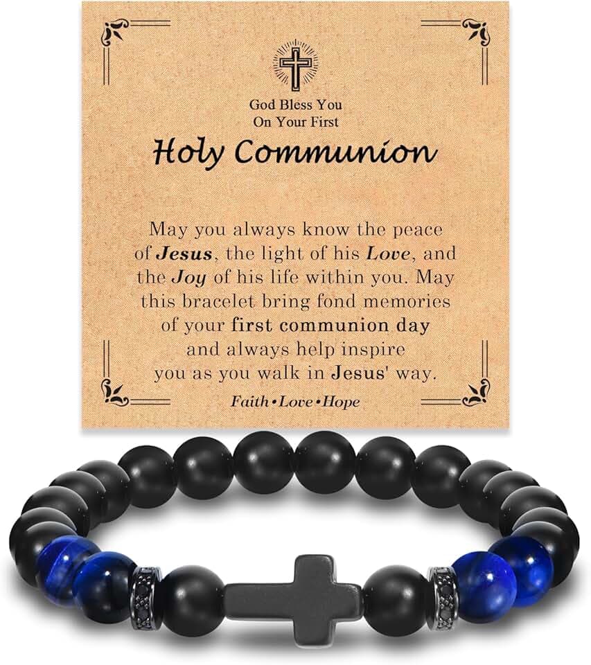 FIEEFX Braccialetto con croce pasquale, battesimo, cresima, prima comunione, cristiano, cattolico, religioso, regalo per ragazzi e uomini, cestino pasquale per bambini, adolescenti, adulti, Natale, San