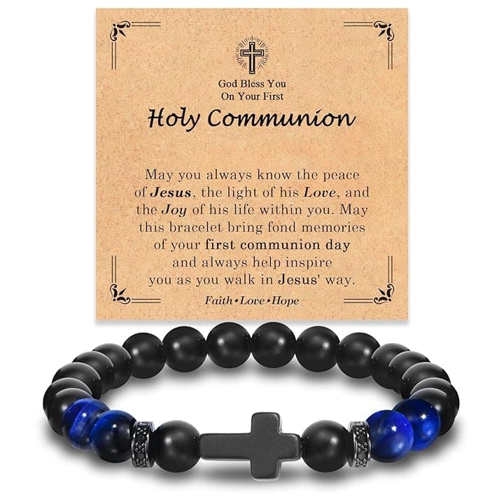 FIEEFX Braccialetto con croce pasquale, battesimo, cresima, prima comunione, cristiano, cattolico, religioso, regalo per ragazzi e uomini, cestino pasquale per bambini, adolescenti, adulti, Natale, San