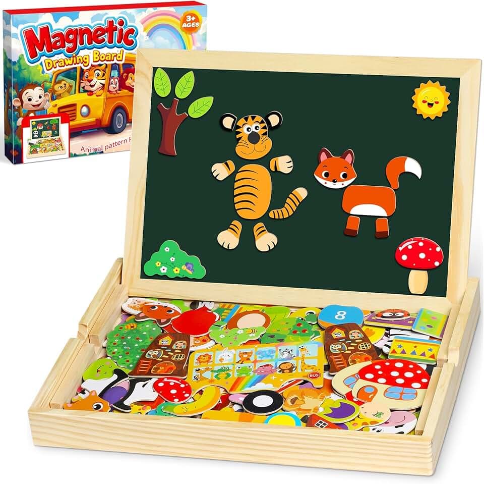 130 Pezzi Puzzle in Legno Magnetico - 2025 Nuovo Giocattolo Montessori con Doppio Lato Magnetico | Modello di Frutta Animali Carini - Giocattolo Educativo Bambino 3 Anni Di Più