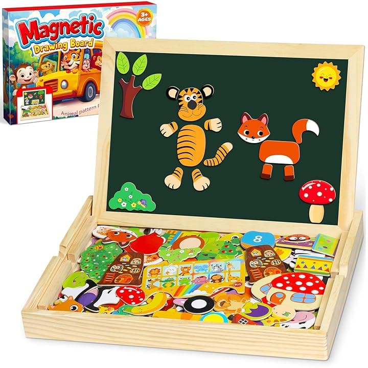 130 Pezzi Puzzle Magnetico di Legno - Nuova Giochi Montessori con Lavagna Magnetica Puzzle e Frutta Animale Carina - Educativi Puzzle Regalo Bambini Bambino 3 4 Anni