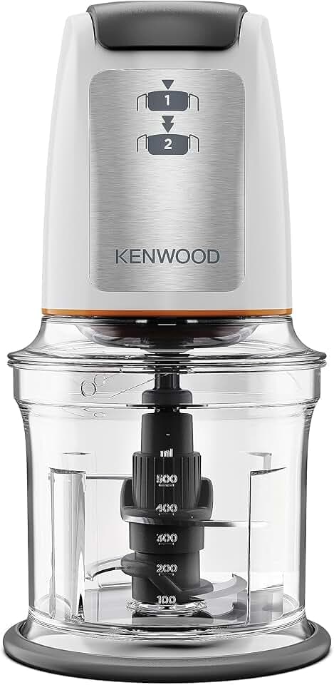 Kenwood Chopper CHP61.100WH, Potenza 500W, Ciotola da 0.5L, 2 velocità, Sistema a quattro lame, Anello antiscivolo per la stabilità del tritatutto, Lavabile in Lavastoviglie, Bianco/SIlver
