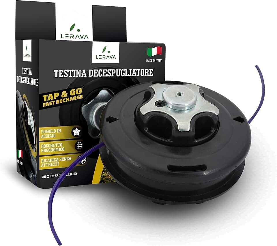 LERAVA® Testina Decespugliatore batti e Vai - M10x1,25 - Testina decespugliatore con Pomolo in Acciaio - Accessori batti e Vai - Dado per Stihl, Echo, Efco - 100% Made in Italy