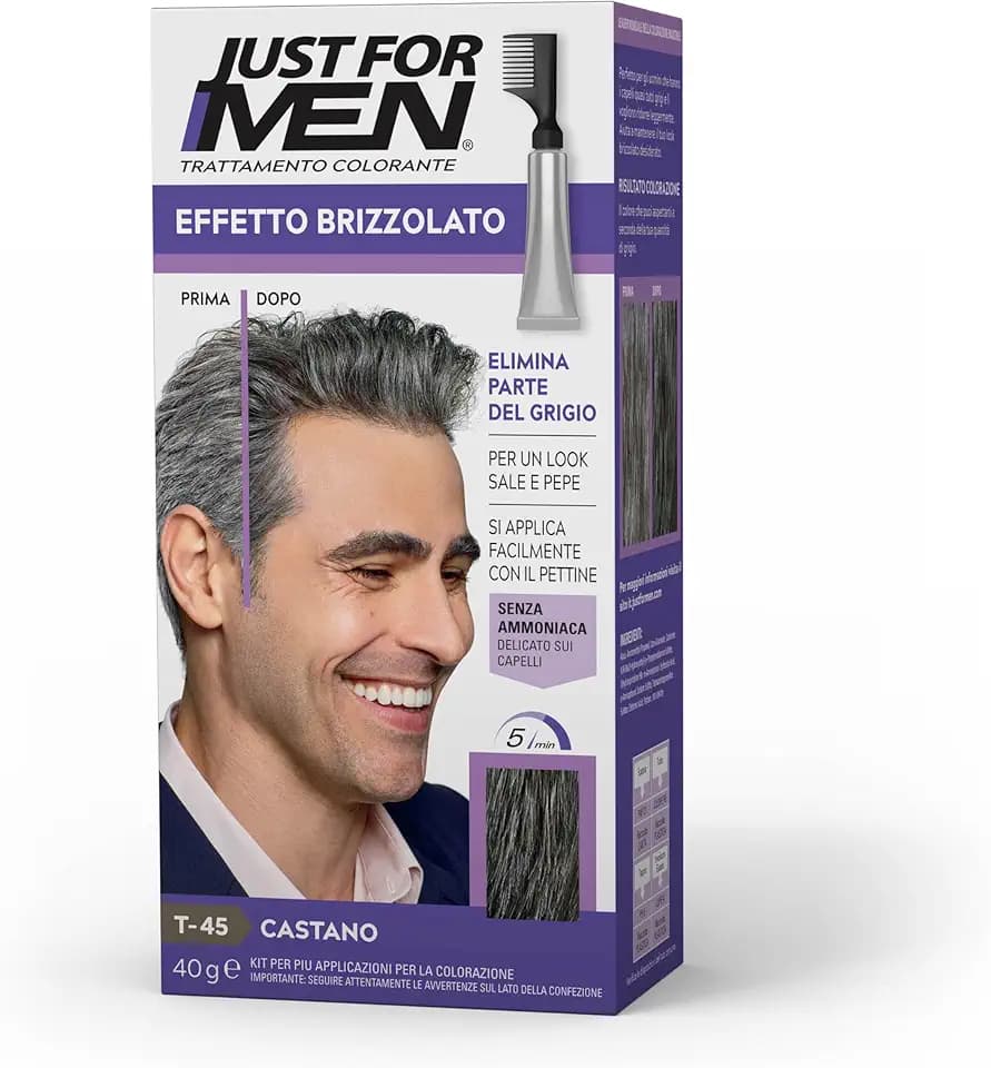 Just for Men Touch of Gray, Castano, Trattamento Colorante Graduale, Con Pettine Applicatore, Elimina Parte Del Grigio Per Un Look Brizzolato Naturale