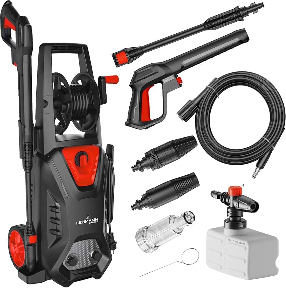 LEHMANN Hudson Idropulitrice Alta Pressione, 1800 W, Pressione Max. 220 Bar, Portata 450 l/h, Autoadescante, Pompa in Alluminio, Tubo da 5 m, Ideale per la Casa, Il Giardino e l'Auto