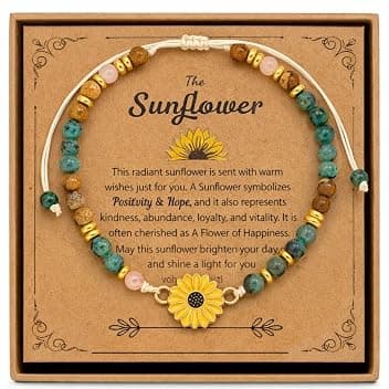 Braccialetto in Pietra Naturale Positiva con Elemento Girasole per Donne, Regalo di Compleanno, Regalo di Natale, Regalo per la Festa della Mamma