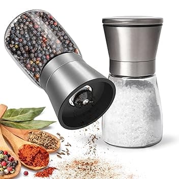 KitchenBoss Macina Sale e Pepe：2 Pezzi Macina Pepe Manuale Trita Pepe, Sale e Pepe Set con Nucleo di Macinazione in Ceramica, per Sale Marino Grosso, Pepe in Grani [Senza Contenuto di Spezie]