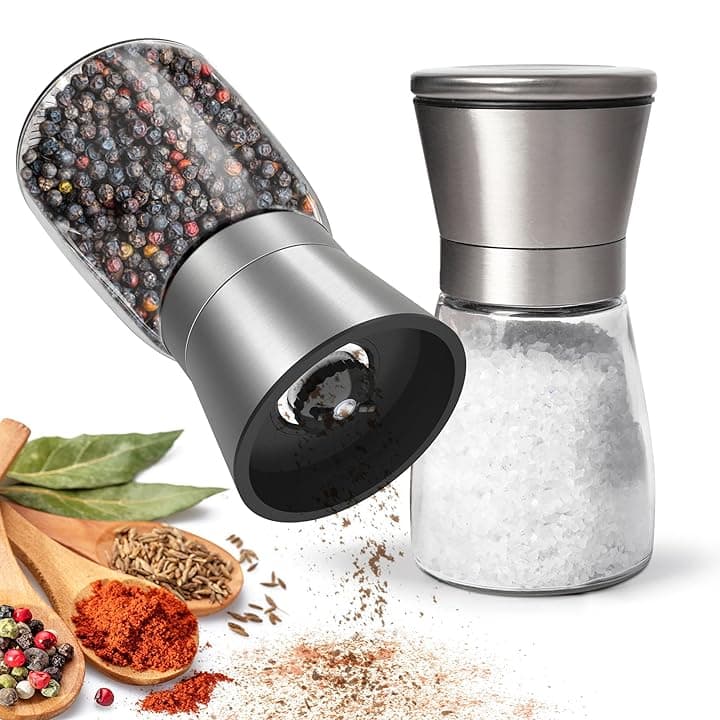 KitchenBoss Macina Sale e Pepe：2 Pezzi Macina Pepe Manuale Trita Pepe, Sale e Pepe Set con Nucleo di Macinazione in Ceramica, per Sale Marino Grosso, Pepe in Grani [Senza Contenuto di Spezie]